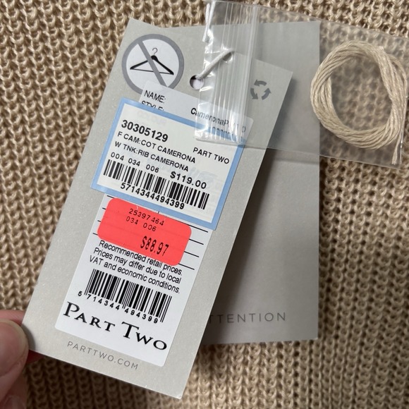 NWT Part Two Copenhagen Rebecca Knit Linen Tank Top Womens L Tan Boho Resortwear - Picture 4 of 10